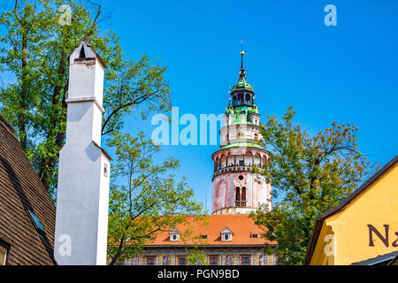 Schloss Nr. 59, auch bekannt als die Burg Turm ist Teil des Schlosses Český Krumlov komplex. Der Tschechischen Republik. Stockfoto