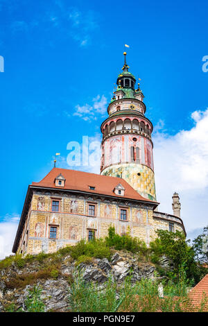 Schloss Nr. 59, auch bekannt als die Burg Turm ist Teil des Schlosses Český Krumlov komplex. Der Tschechischen Republik. Stockfoto