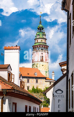 Schloss Nr. 59, auch bekannt als die Burg Turm ist Teil des Schlosses Český Krumlov komplex. Der Tschechischen Republik. Stockfoto