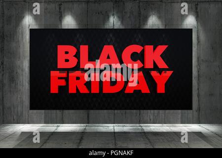 Schwarzer Freitag behandeln besondere Konzept gerenderten 3D-Bild mit roter Schrift auf dem schwarzen glasigen beleuchteten Anzeige. Stockfoto