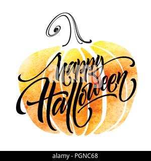 Happy Halloween Schriftzüge auf Aquarell Hintergrund. Handschriftliche moderne Kalligraphie, Pinsel gemalte Buchstaben. Vector Illustration Stock Vektor