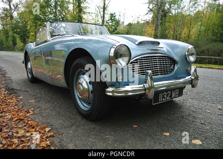 Ein 1957 Austin Healey 100 parkte in Arundel, Sussex, England, Großbritannien Stockfoto