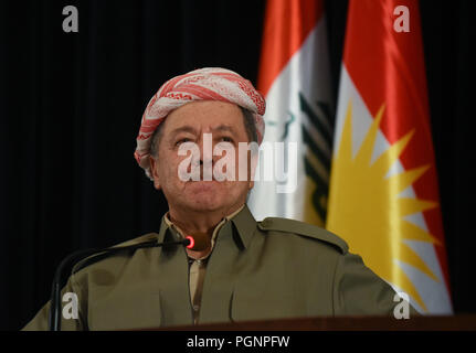 September 24, 2017 - Erbil Kurdistan: Kurdenführer Masoud Barzani Adressen einer Pressekonferenz einen Tag vor der historischen Volksabstimmung über die Unabhängigkeit der irakischen Kurdistan. Konferenz de presse du Leader kurde Massoud Barzani avant le Referendum sur l'independance du Kurdistan irakien. *** Frankreich/KEINE VERKÄUFE IN DEN FRANZÖSISCHEN MEDIEN *** Stockfoto