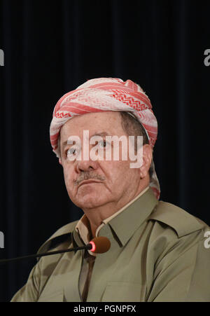 September 24, 2017 - Erbil Kurdistan: Kurdenführer Masoud Barzani Adressen einer Pressekonferenz einen Tag vor der historischen Volksabstimmung über die Unabhängigkeit der irakischen Kurdistan. Konferenz de presse du Leader kurde Massoud Barzani avant le Referendum sur l'independance du Kurdistan irakien. *** Frankreich/KEINE VERKÄUFE IN DEN FRANZÖSISCHEN MEDIEN *** Stockfoto