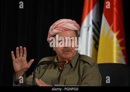 September 24, 2017 - Erbil Kurdistan: Kurdenführer Masoud Barzani Adressen einer Pressekonferenz einen Tag vor der historischen Volksabstimmung über die Unabhängigkeit der irakischen Kurdistan. Konferenz de presse du Leader kurde Massoud Barzani avant le Referendum sur l'independance du Kurdistan irakien. *** Frankreich/KEINE VERKÄUFE IN DEN FRANZÖSISCHEN MEDIEN *** Stockfoto