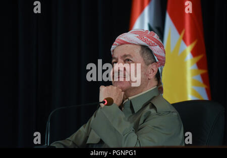 September 24, 2017 - Erbil Kurdistan: Kurdenführer Masoud Barzani Adressen einer Pressekonferenz einen Tag vor der historischen Volksabstimmung über die Unabhängigkeit der irakischen Kurdistan. Konferenz de presse du Leader kurde Massoud Barzani avant le Referendum sur l'independance du Kurdistan irakien. *** Frankreich/KEINE VERKÄUFE IN DEN FRANZÖSISCHEN MEDIEN *** Stockfoto