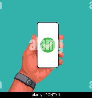 Hand Smartphone mit Erfolg anmelden Stock Vektor