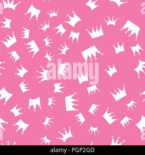Vector Illustration. Nahtlose Muster. weiße Silhouetten von Kronen auf einem rosa Hintergrund Stock Vektor