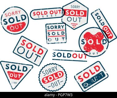 Satz von Ausverkauft Briefmarken Stock Vektor