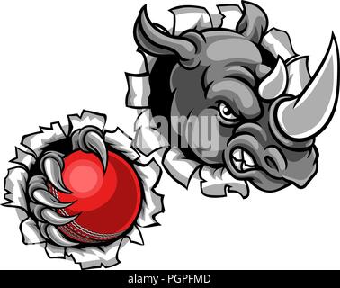 Rhino Holding Cricket Ball brechen Hintergrund Stock Vektor