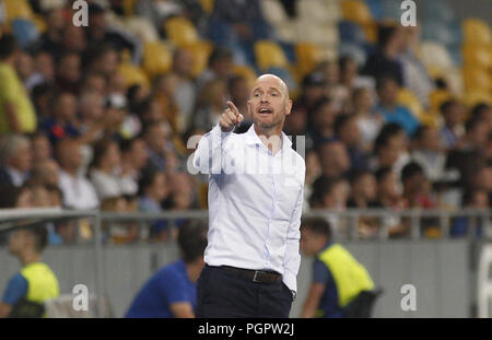 August 28, 2018 - Ajax-Head Coach Erik 10 Hag reagiert während der UEFA Champions League Play Off, zweite Bein Fußball Match zwischen Ajax und Dynamo Kiew in Kiew, Ukraine, 28. August 2018 Credit: anatolii Stepanov/ZUMA Draht/Alamy leben Nachrichten Stockfoto