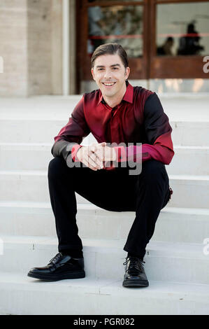 Gastgeber des Festivals Michele Riondino besucht einen fotoshooting vor dem 75. Venedig Film Vestival im Palazzo del Casino am 28. August 2018 in Venedig, Italien. Stockfoto