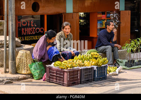 SIKKIM, INDIEN - Mar 13, 2017: Unbekannter Inder zwei Frauen verkaufen Bananen neben der Strasse. Stockfoto