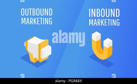 Isometrische design Inbound und Outbound Marketing vector business Abbildung Stock Vektor