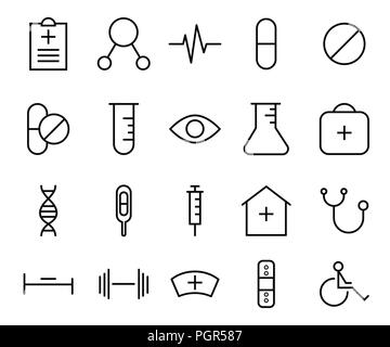 Medical Icon Set Sammlung geeignet für info Grafiken, Webseiten und Printmedien. Schwarze und weiße flache Linie Symbole Vector Illustration Stockfoto