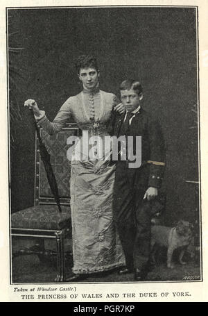 Vintage Foto von Alexandra von Dänemark mit Prince George, Königin des Vereinigten Königreichs und den britischen Dominions und Kaiserin von Indien als die Frau von König Edward VII. 19. Jahrhundert Stockfoto