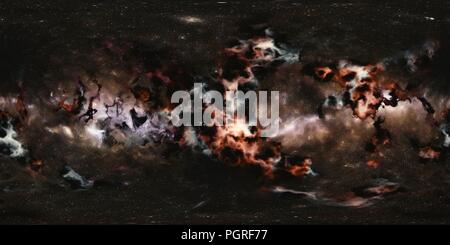 HDRI Weltraum Karte, sphärisches panorama Hintergrund mit Sterne und Nebel (360 Grad equirectangular Karte, 3d-Darstellung) Stockfoto