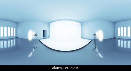 Blau beleuchtete HDRI Umgebung Karte, abstrakte Sphärisches Panorama Hintergrund mit Photo Studio Setup (3d-equirectangular Rendern) Stockfoto