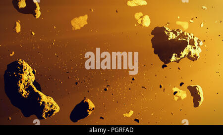 Eine Gruppe von Asteroiden, die von der Sonne beleuchtet, asteroidengürtel Raum Szene (3d-Abbildung) Stockfoto