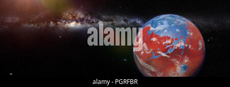 Frühe Mars mit den Ozeanen und den Wolken, Oberfläche Wasser auf dem Roten Planeten der Milchstraße (3d-raum Abbildung: Banner, Elemente dieses Bild ein Stockfoto