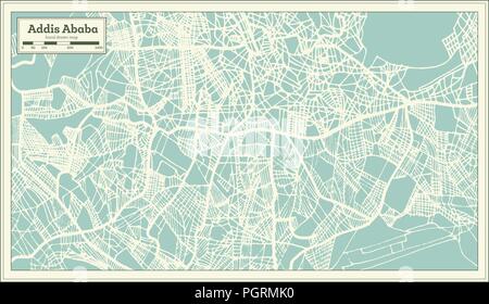 Addis Ababa Äthiopien Stadtplan im Retro-stil. Übersichtskarte. Vector Illustration. Stock Vektor