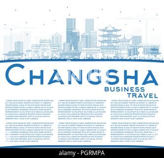 Umrisse Changsha China City Skyline mit blauen Gebäude und Kopieren. Vector Illustration. Business Travel und Tourismus Konzept Stock Vektor