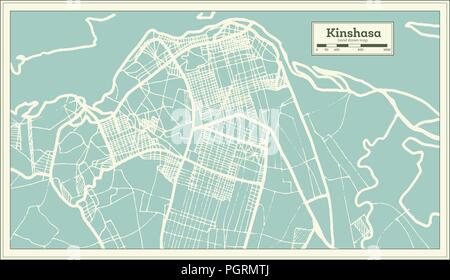 Kinshasa Demokratische Republik Kongo Stadtplan im Retro-stil. Übersichtskarte. Vector Illustration. Stock Vektor