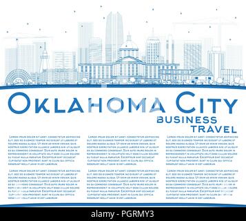 Gliederung Oklahoma City Skyline mit blauen Gebäude und Kopieren. Vector Illustration. Business Travel und Tourismus Konzept mit moderner Architektur. Stock Vektor