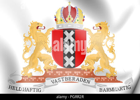 3D Wappen von Amsterdam, Niederlande. 3D-Darstellung. Stockfoto