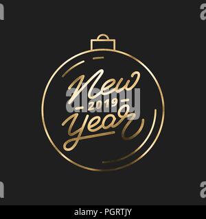 Das neue Jahr 2019. Frohes Neues Jahr 2019 Gold Folie hand Schrift Label. Hand gezeichnet Logo für Neue Jahr Karte, Plakat, Design etc. Stock Vektor
