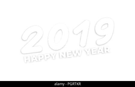 Frohes Neues Jahr 2019. Typografie mit realistischen Schatten für neues Jahr Feier Stock Vektor