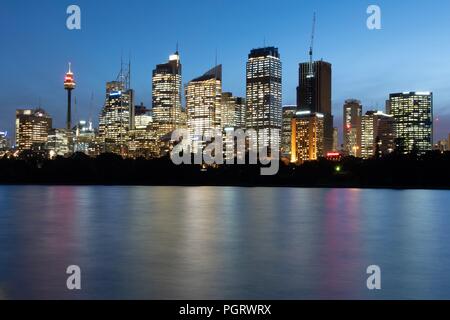 Sydney, CBD, Night Shot des zentralen Business Viertel von Mrs Macquaries Chair genommen Stockfoto