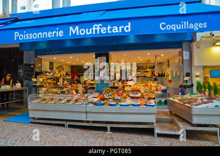 Meeresfrüchte Shop, der Rue Mouffetard, Latin, Paris, Frankreich Stockfoto