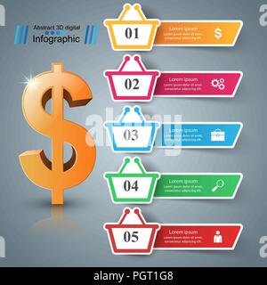 Dollar, Shop, Markt, Store-business Papier Infografik. Stock Vektor