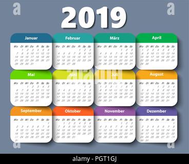 Kalender 2018 Jahr Deutsch. Woche beginnend am Montag Stock Vektor