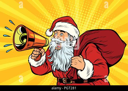 Pop Art Santa Claus mit Megafon Stock Vektor