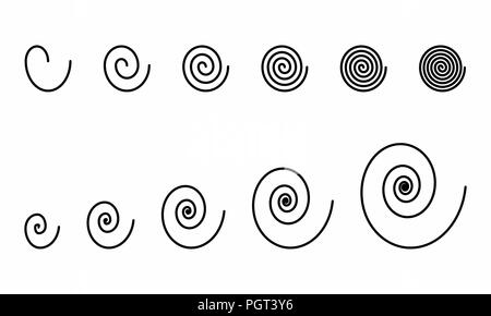 Abbildung: eine Reihe von Spiralen verschiedener Typen Stock Vektor