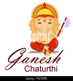 Happy Ganesh Chaturthi Grußkarte für traditionelle indische Festival. Lord Ganesha im Comic-stil. Vector Illustration. Stock Vektor