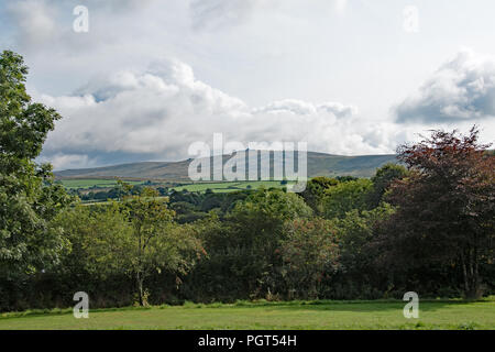 Blick auf Dartmoor von Lydford Camping & Caravan Park, Devon, Großbritannien. Stockfoto