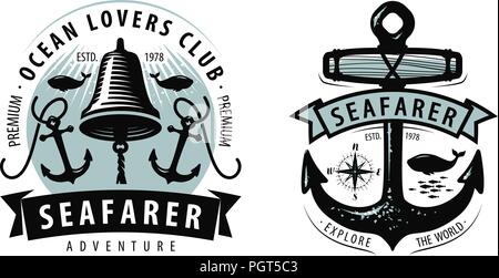 Seemann, Versand, Kreuzfahrt Logo oder Label. Nautischen Thema. Vektor Stock Vektor