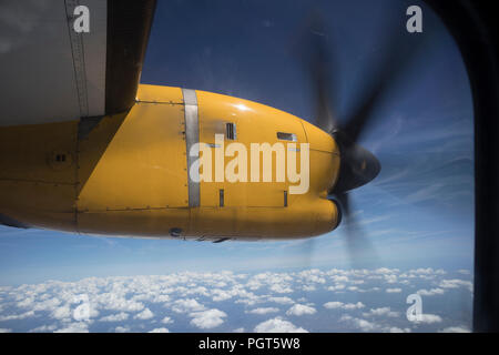 Propellor Klinge eines Aurigny Air Services bei 42-512 Turbo-Prop-Flugzeug Stockfoto