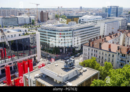 Allgemeine Ansicht eines Part-Dieu, vom Dach der Sky Building, Lyon, Frankreich Stockfoto