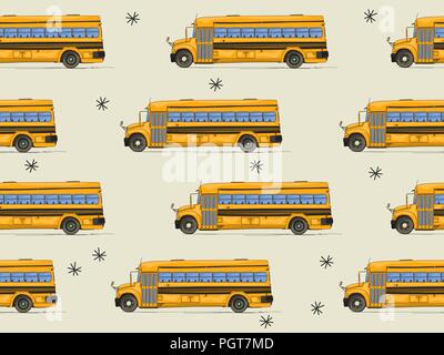 Zurück zu Schule Bus nahtlose Muster Stock Vektor