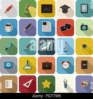 Satz von Bildung flachbild Symbol mit langen shaddow gegen weiße Hintergrund Stock Vektor
