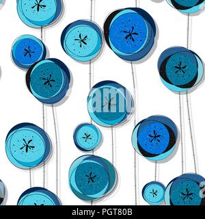 Fantasy blau Mohn whimsical nahtlose Muster Stock Vektor