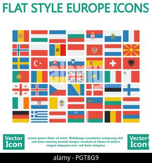 Flat Style Icons mit Europa Fahne Sammlung Stock Vektor