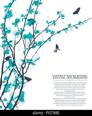 Dekorativer Hintergrund mit Bäumen, Blumen und Vögel. Vintage pastell Stock Vektor