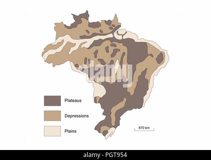 Physische Karte von Brasilien Übersicht relief Variationen Stock Vektor