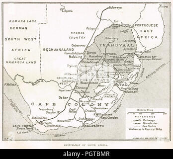 Skizze Karte von Südafrika, ca. 1899. Vor Zweiten Burenkrieg Stockfoto