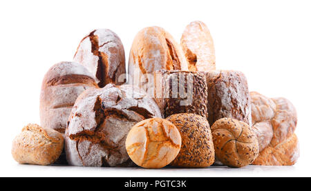 Zusammensetzung mit verschiedenen Backwaren isoliert auf weißem Stockfoto